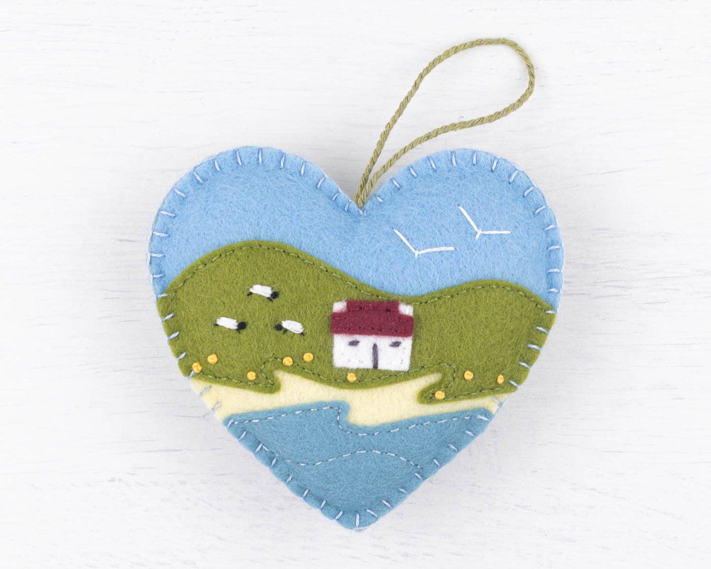 Irish Cottage Felt Heart Ornament