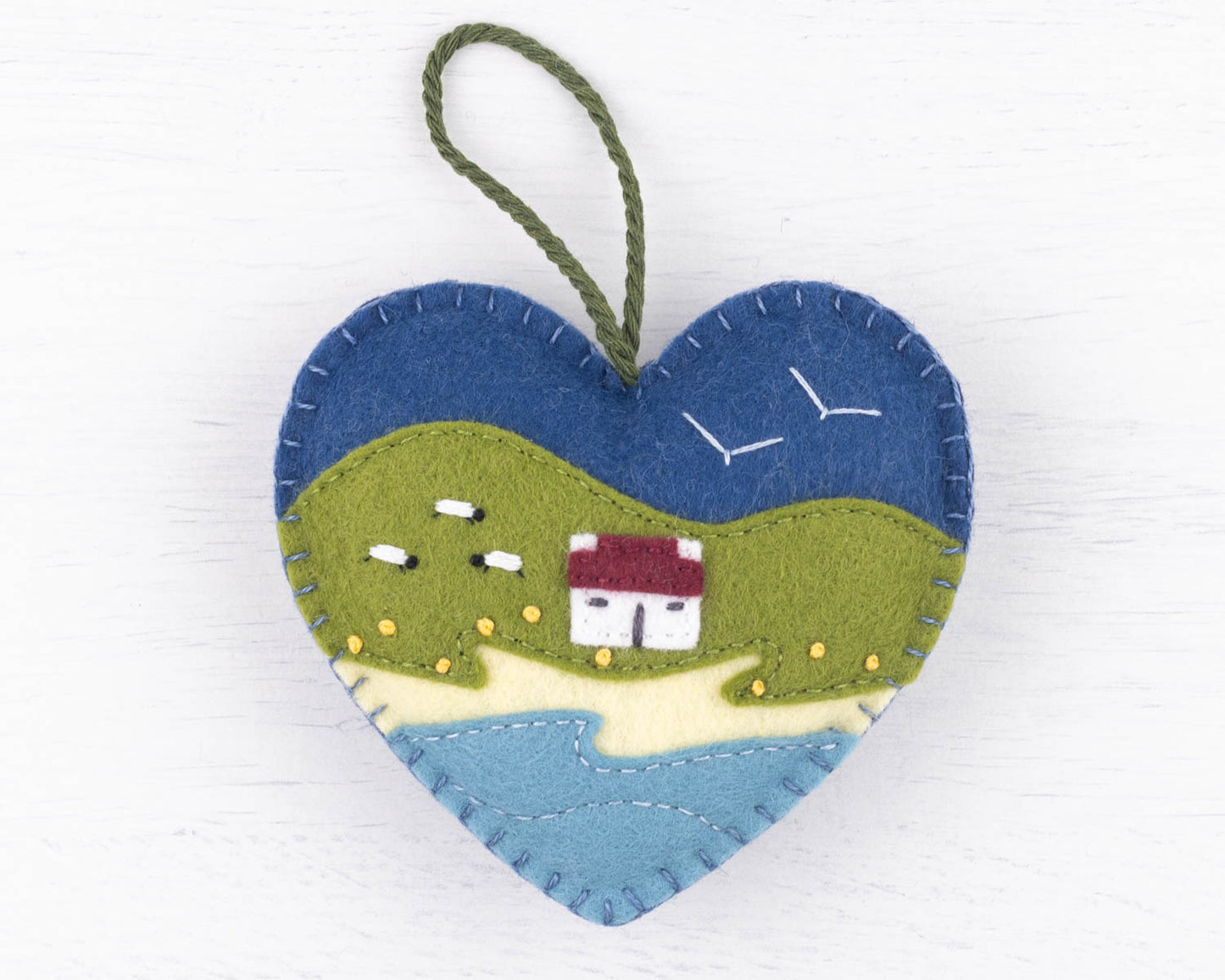Irish Cottage Felt Heart Ornament
