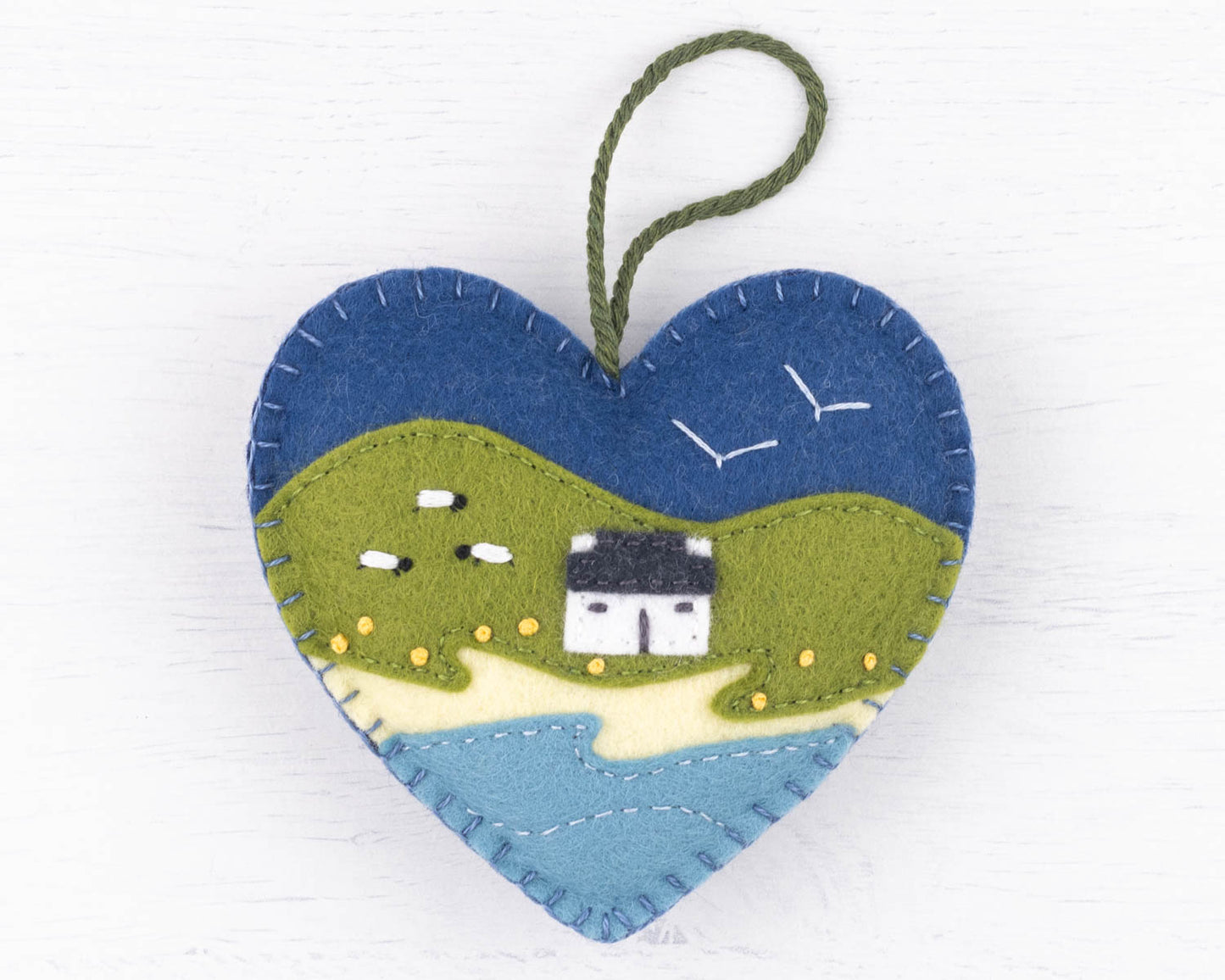 Irish Cottage Felt Heart Ornament