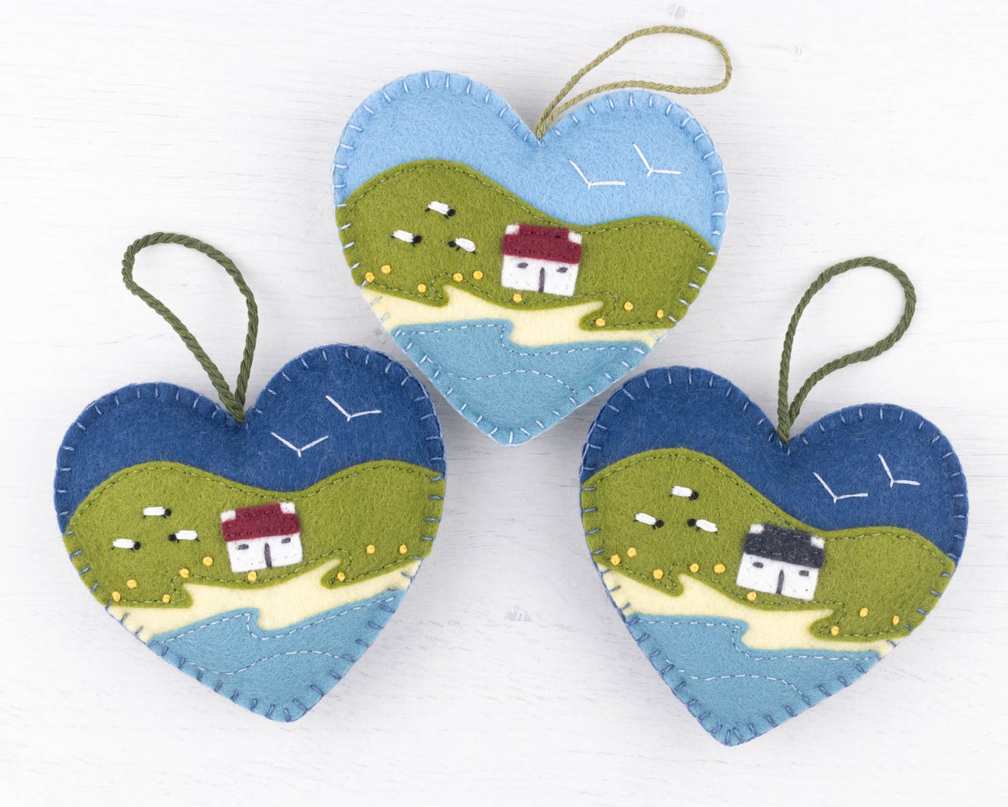 Irish Cottage Felt Heart Ornament