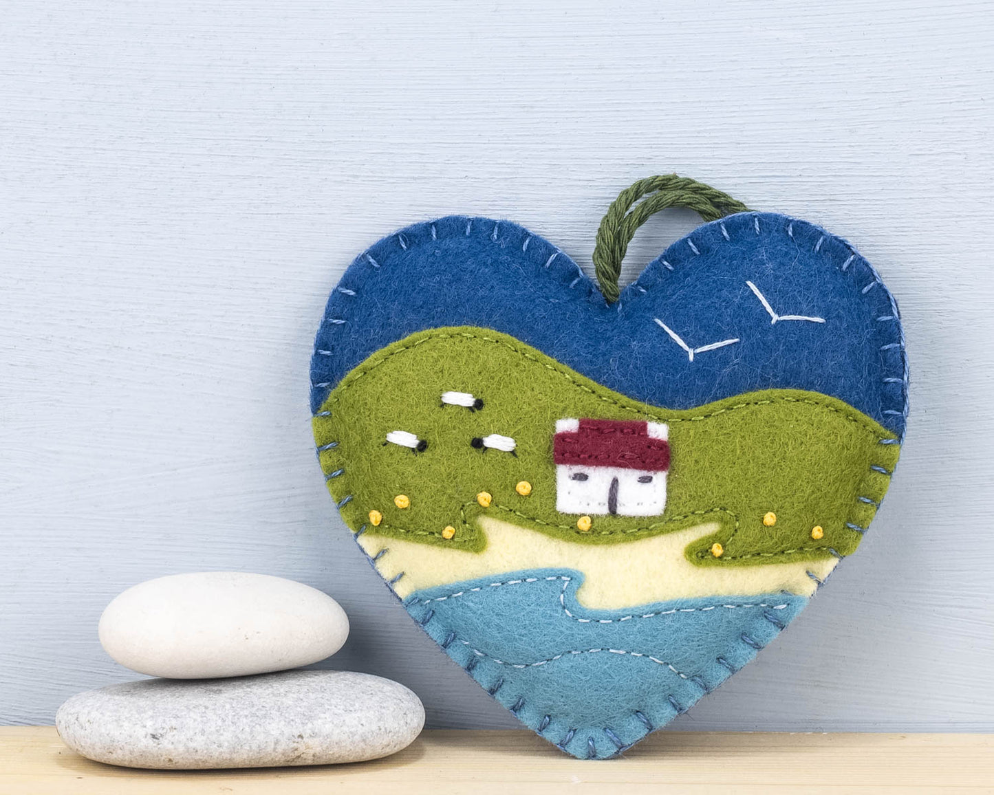 Irish Cottage Felt Heart Ornament