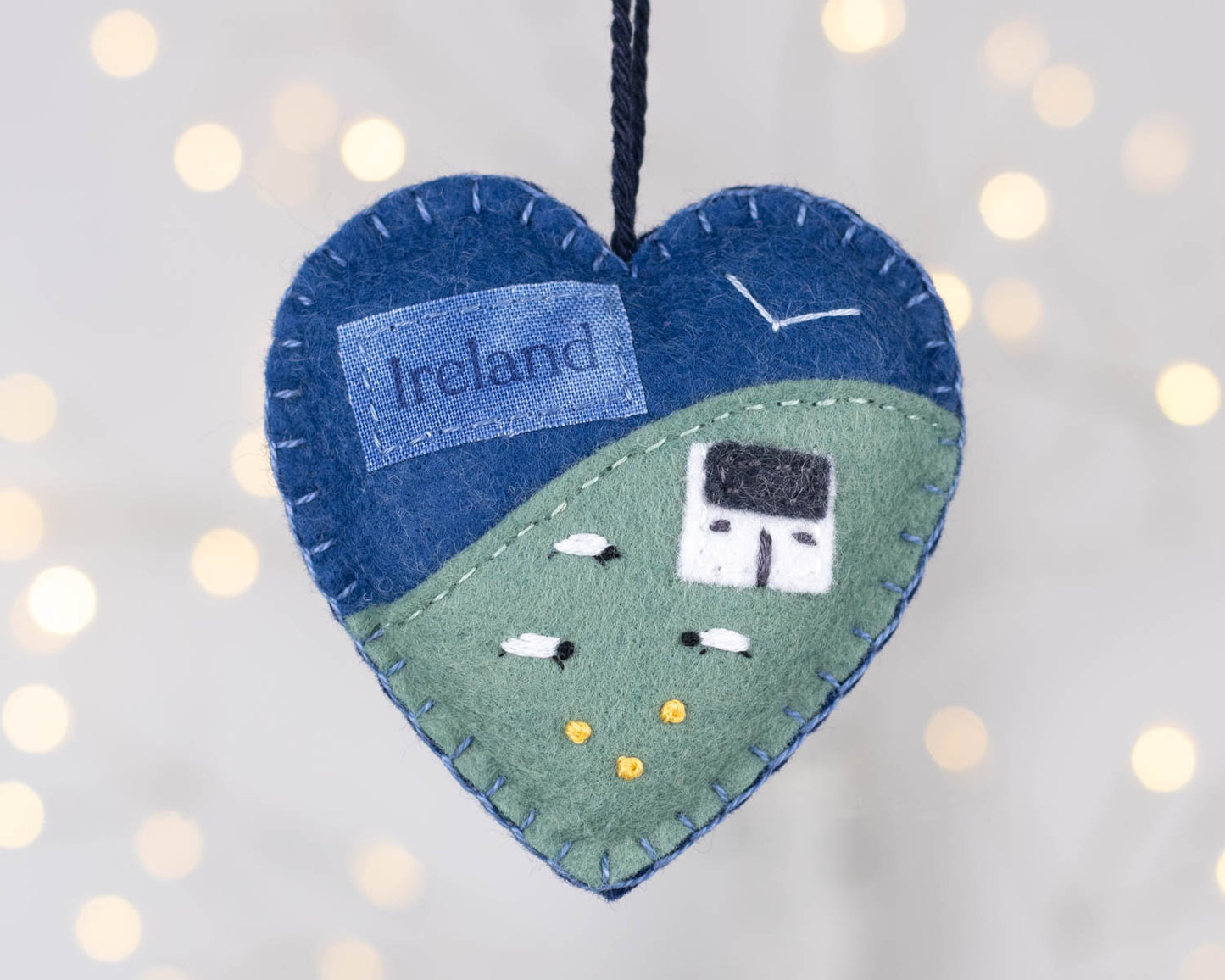 Irish Cottage Felt Heart Ornament