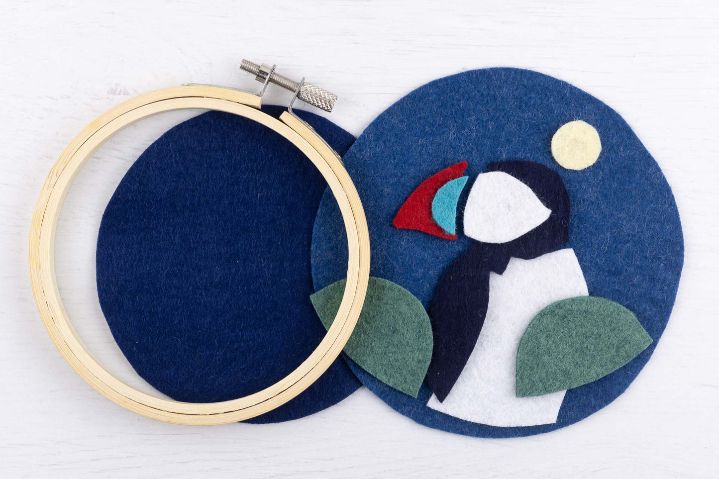 Puffin Hoop-framed Embroidery Pattern