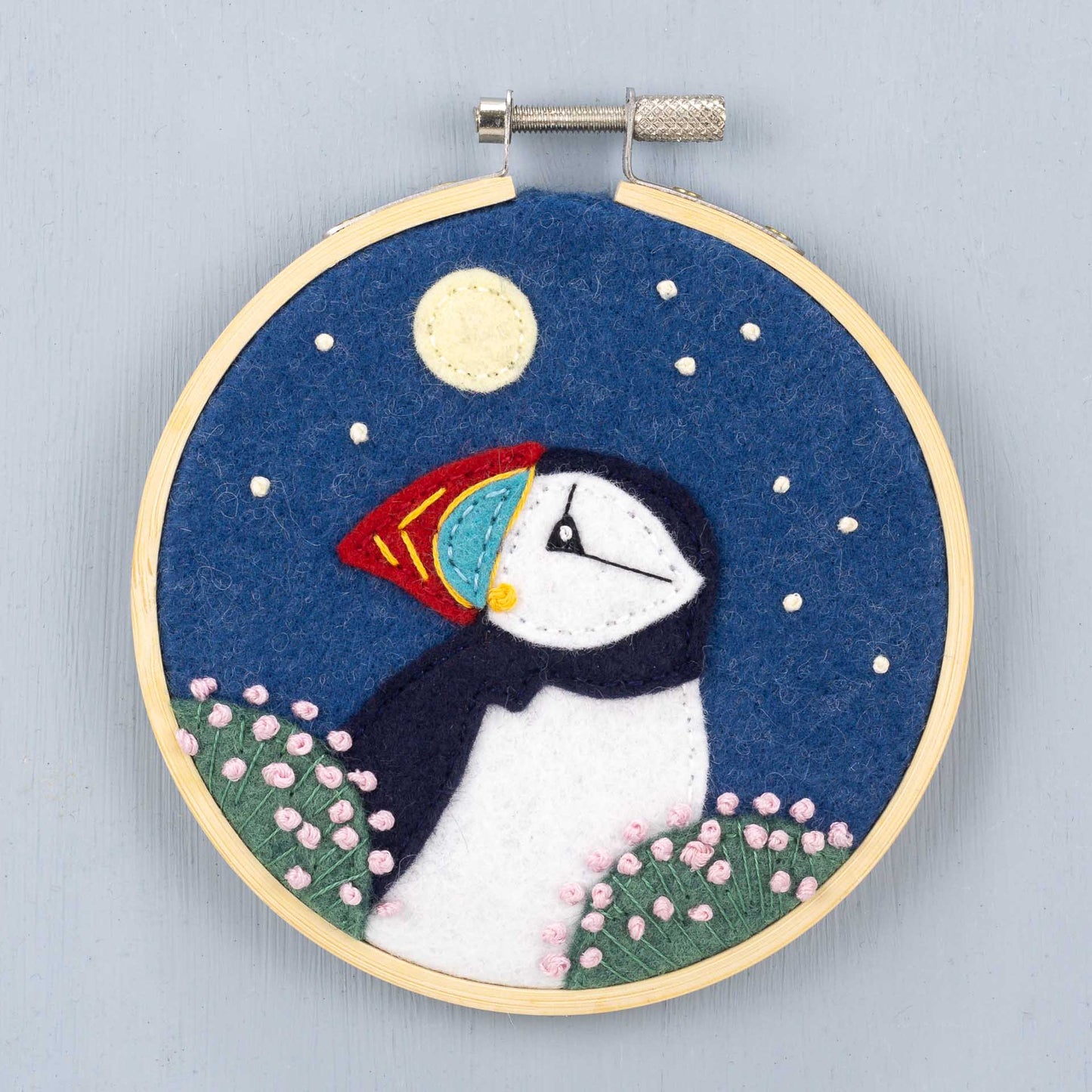 Puffin Hoop-framed Embroidery Pattern
