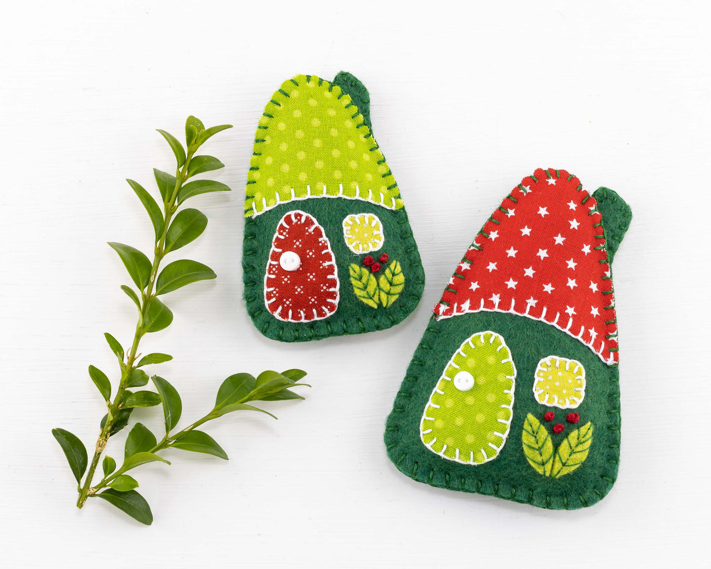 Felt House Christmas Ornament Set, Red & Green