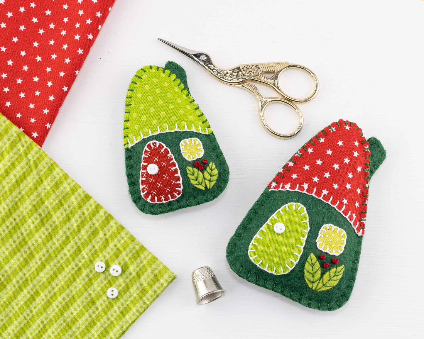 Felt House Christmas Ornament Set, Red & Green