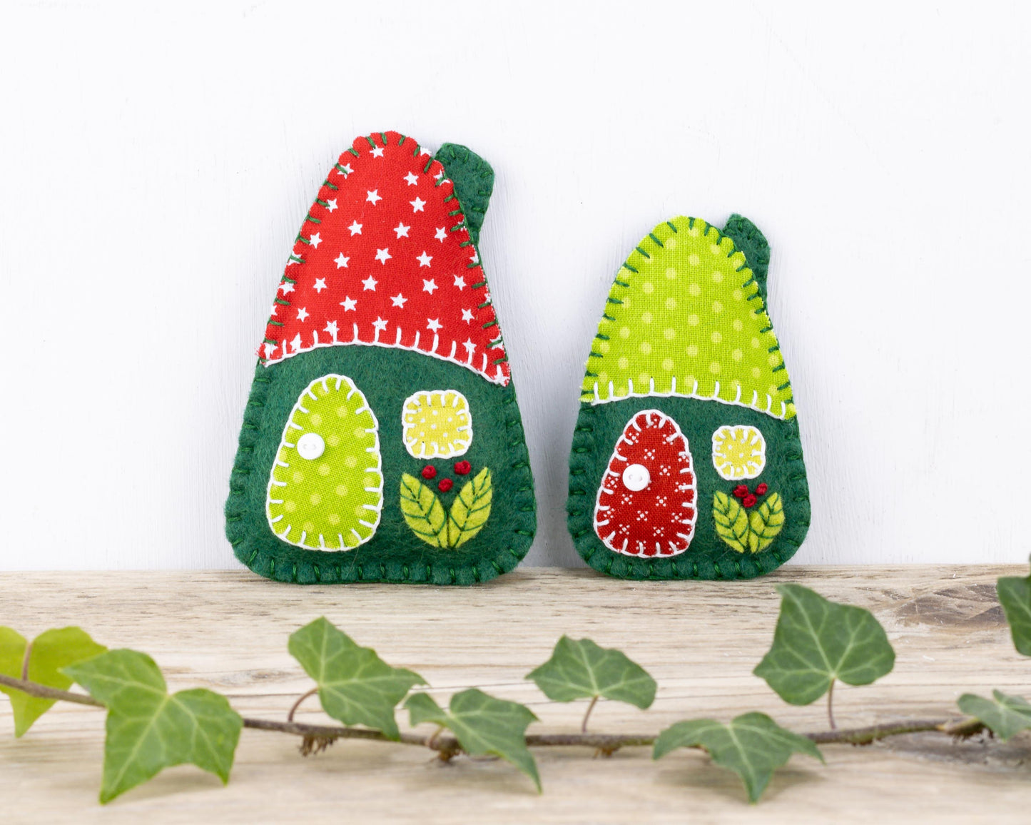 Felt House Christmas Ornament Set, Red & Green