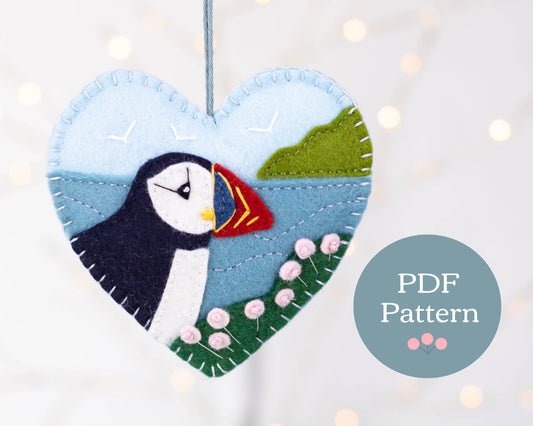 Puffin Heart Felt Ornament Sewing Pattern