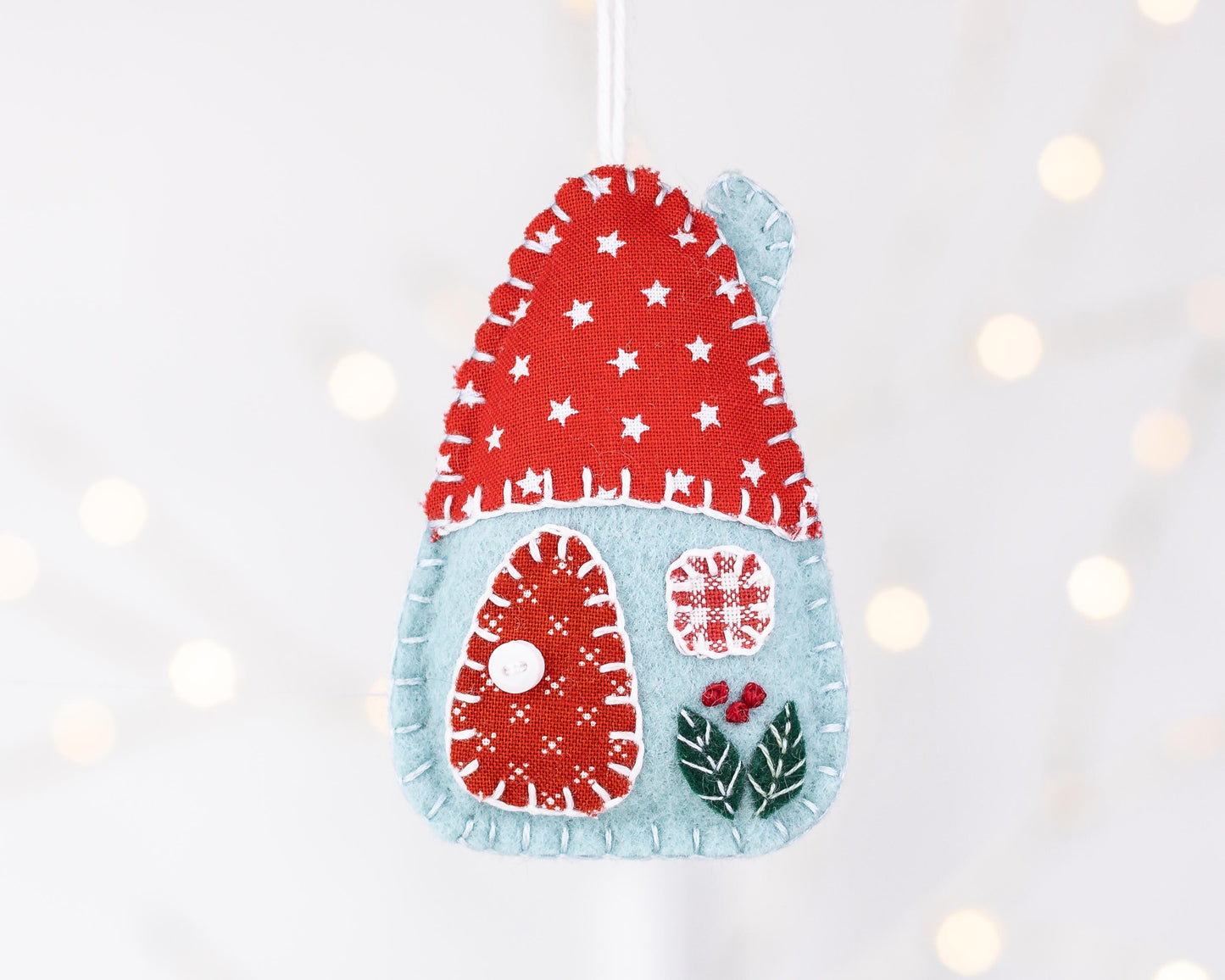 Felt House Christmas Ornament Set, Red, White & Blue
