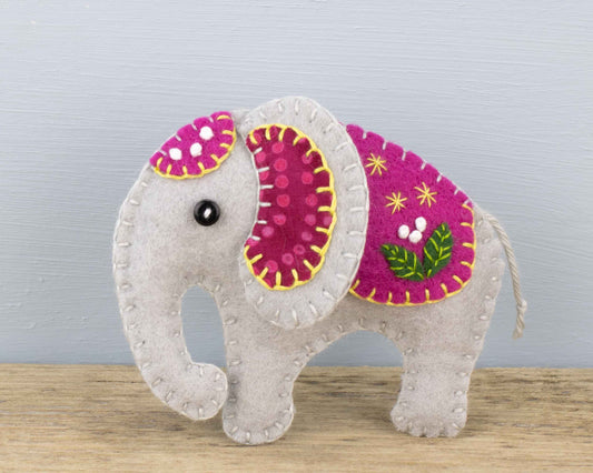 Felt Elephant Ornament in Pink and Grey