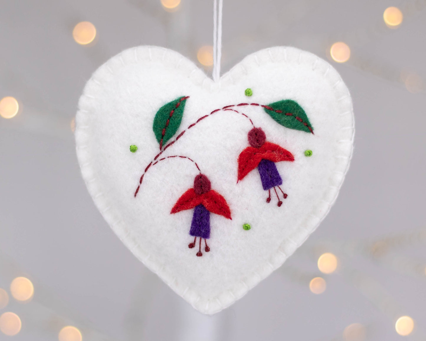 Felt Heart Christmas Ornament, Fuchsia Floral Heart