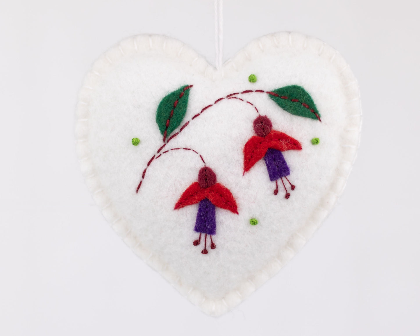 Felt Heart Christmas Ornament, Fuchsia Floral Heart