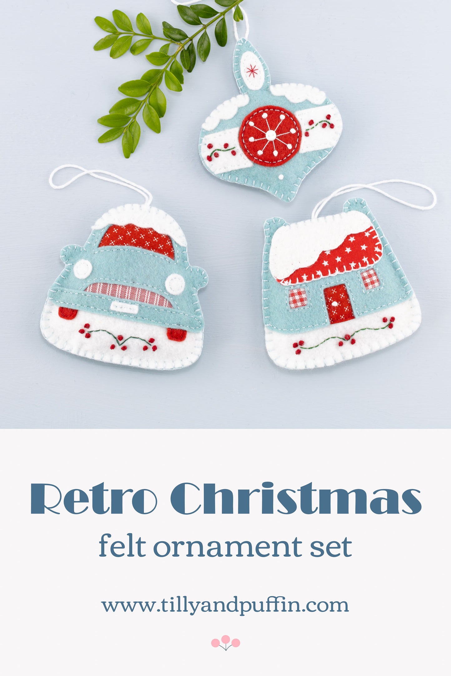 Set of 3 Retro Style Felt Christmas Ornaments