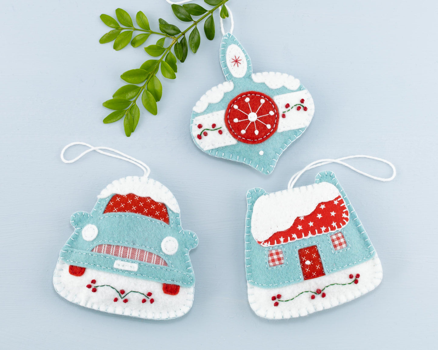 Set of 3 Vintage Style Felt Christmas Ornaments