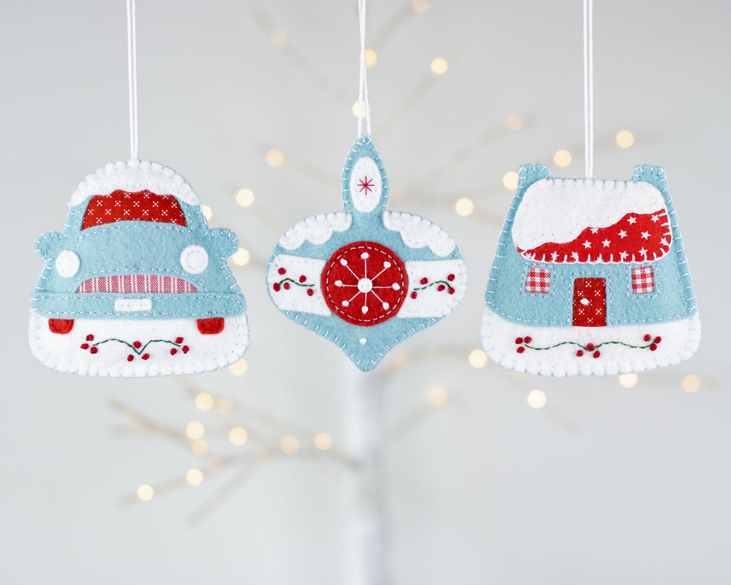 Set of 3 Retro Style Felt Christmas Ornaments