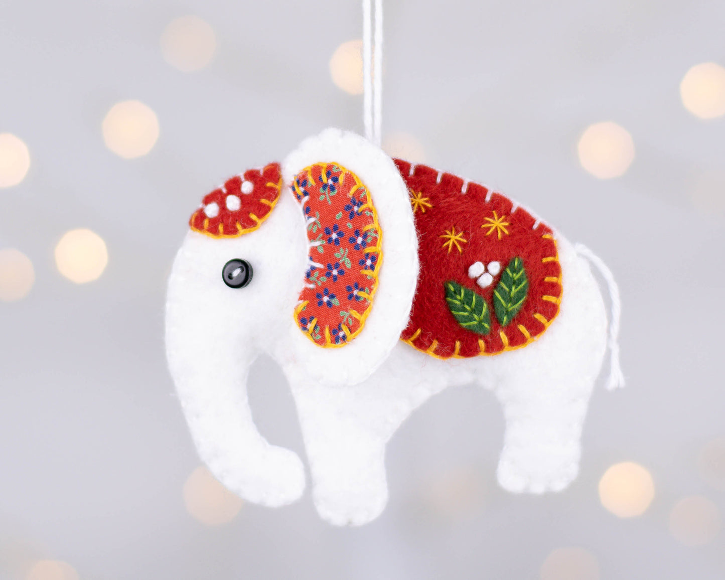 White Elephant Felt Christmas Ornament