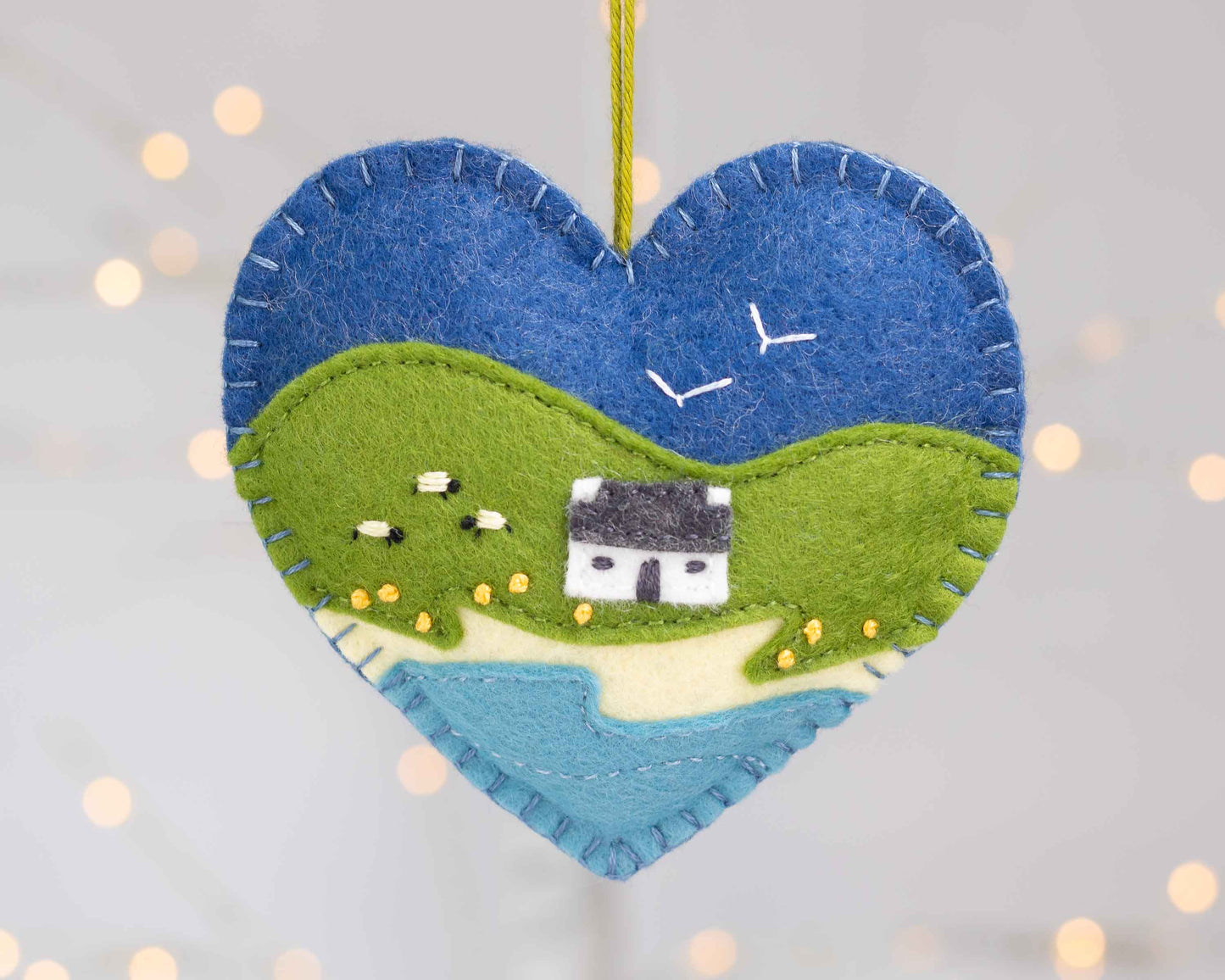 Irish Cottage Felt Heart Ornament
