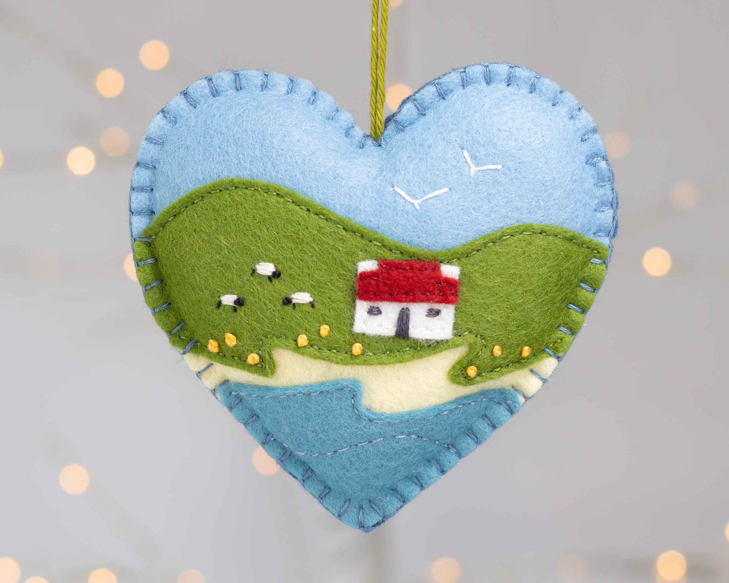 Irish Cottage Felt Heart Ornament