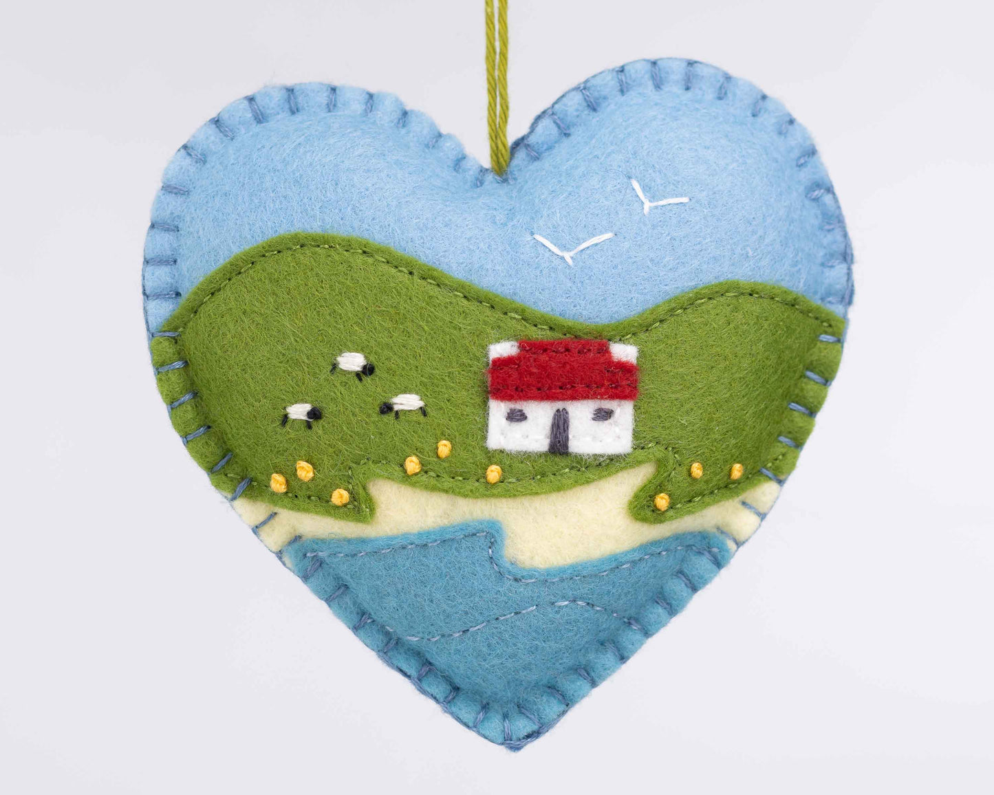 Irish Cottage Felt Heart Ornament