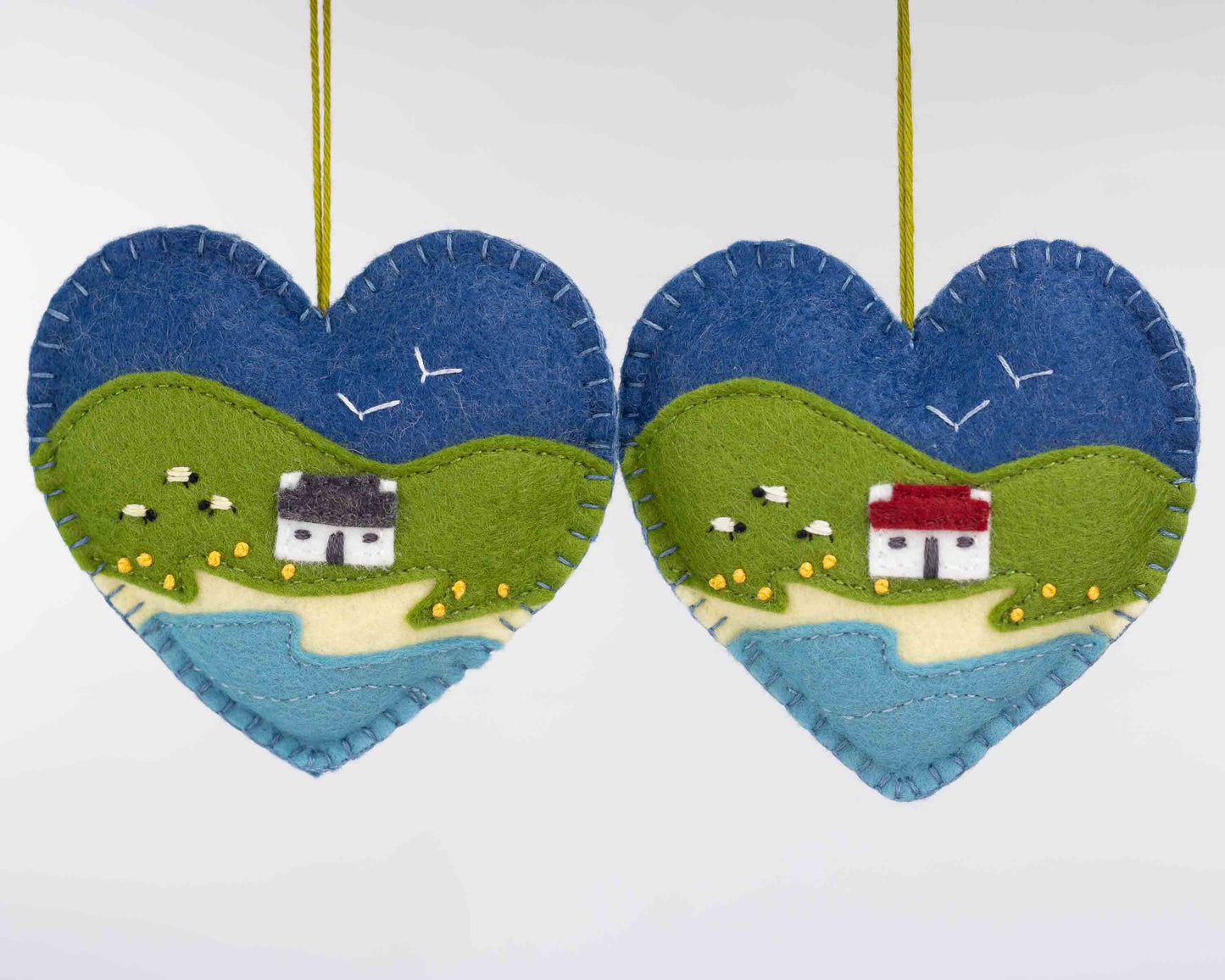 Irish Cottage Felt Heart Ornament