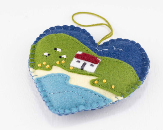Irish Cottage Felt Heart Ornament