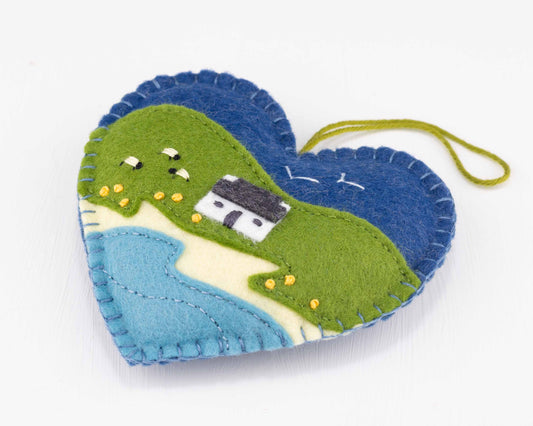 Irish Cottage Felt Heart Ornament