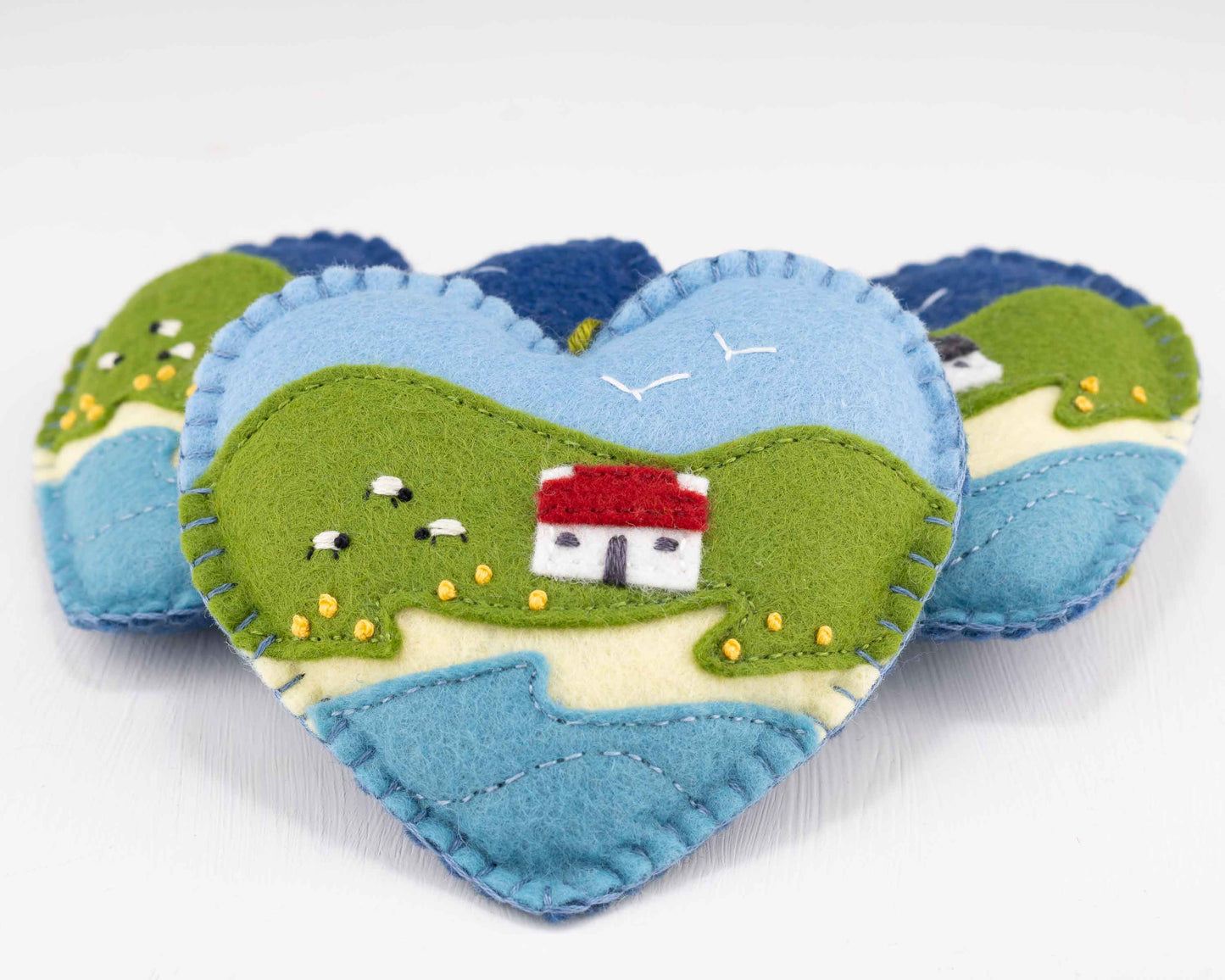 Irish Cottage Felt Heart Ornament