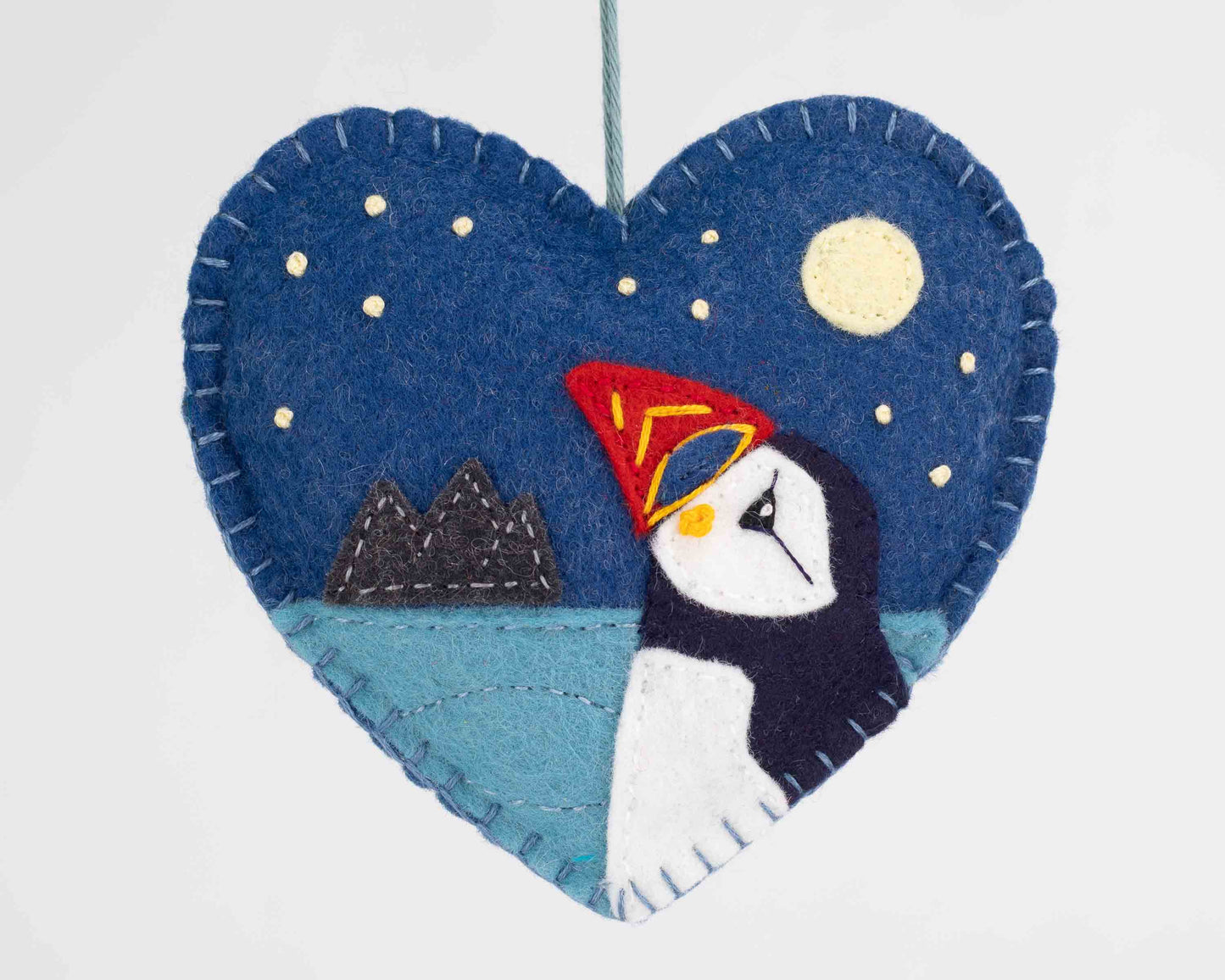 Embroidered Felt Puffin Heart Ornament