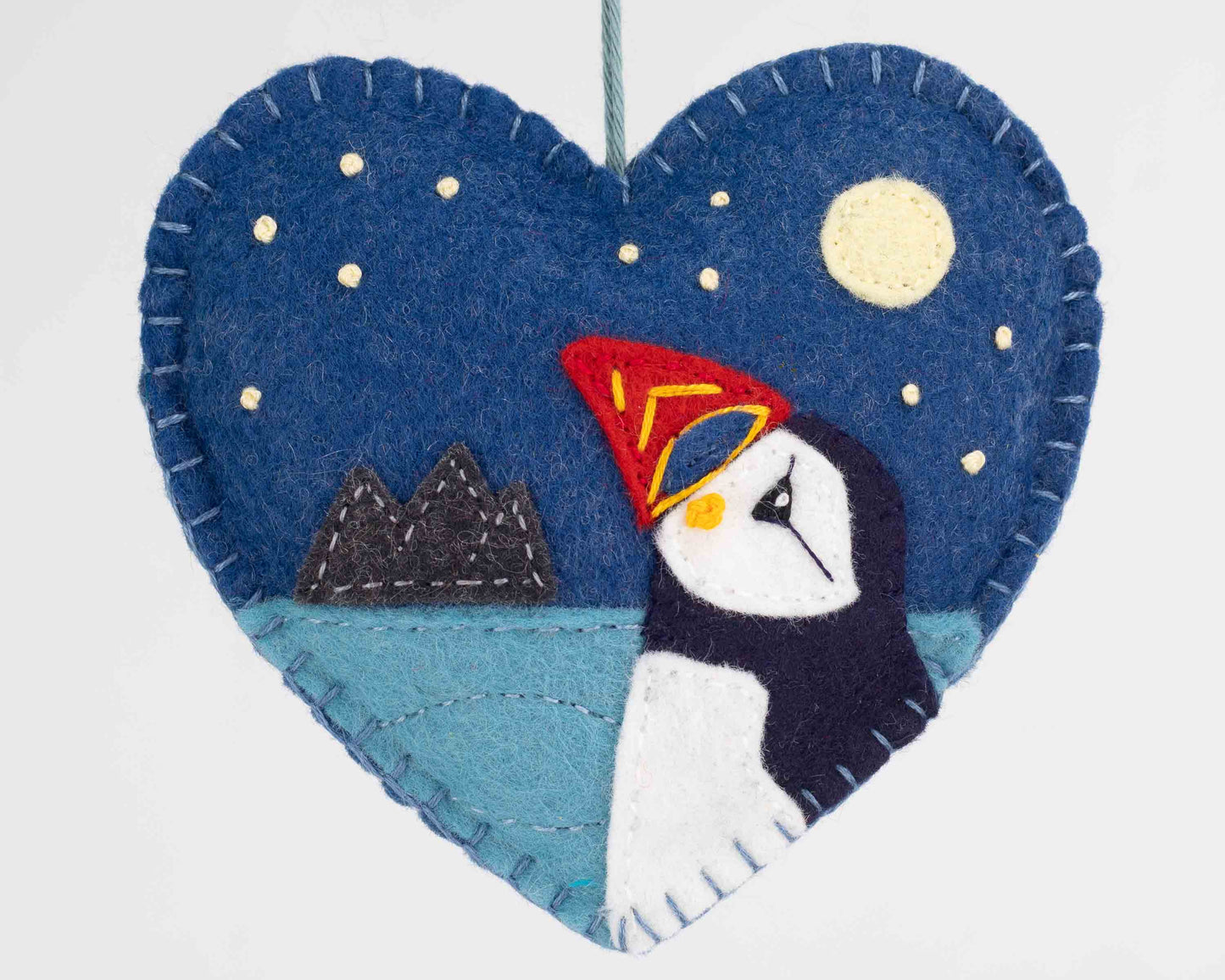 Embroidered Felt Puffin Heart Ornament