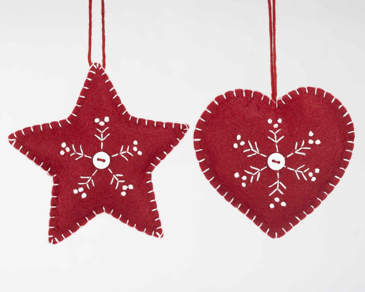 Set of Two Snowflake Felt Christmas Ornaments