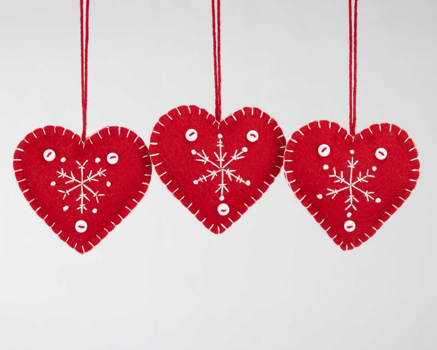 Red and White Snowflake Heart Christmas Ornaments