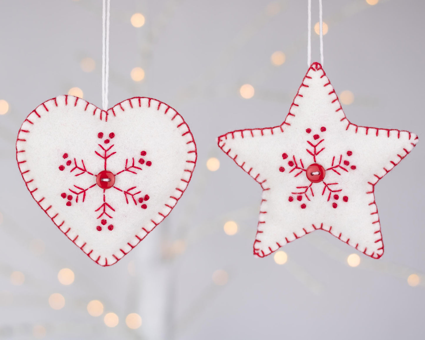 Set of Two Snowflake Felt Christmas Ornaments