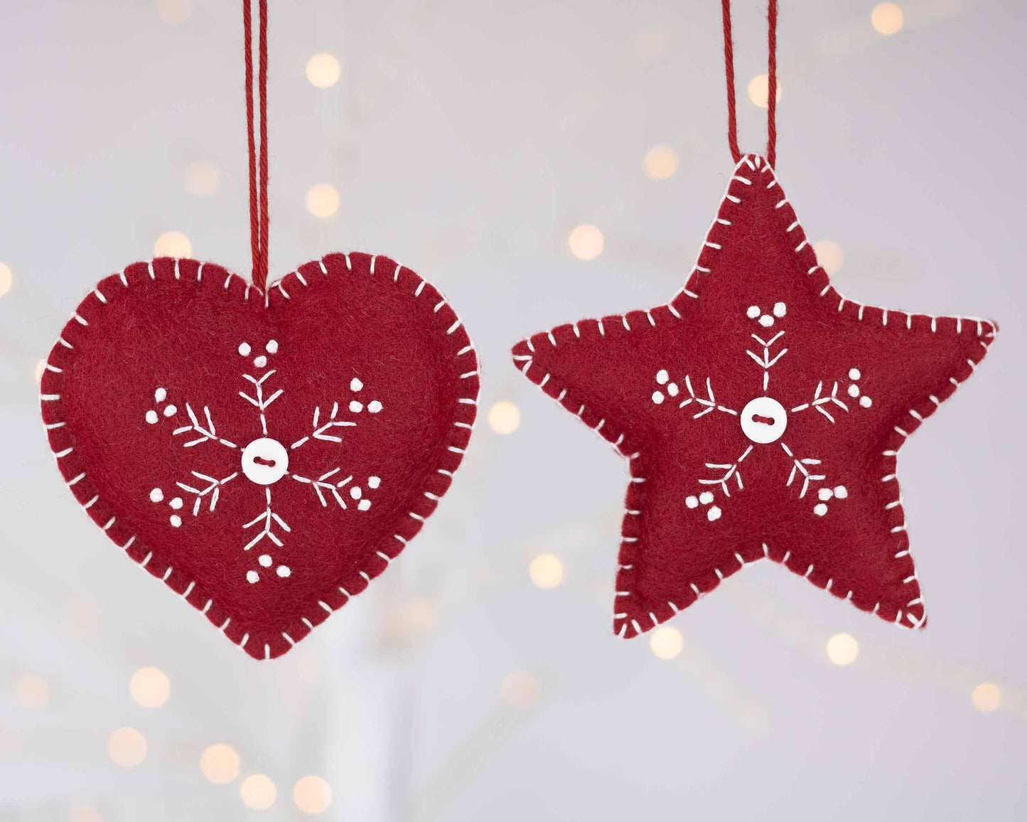 Set of Two Snowflake Felt Christmas Ornaments