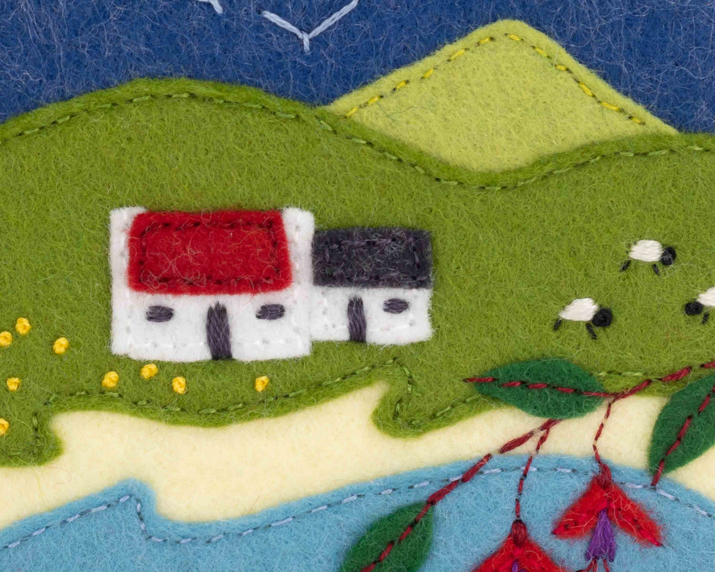 Hoop framed Irish landscape embroidery