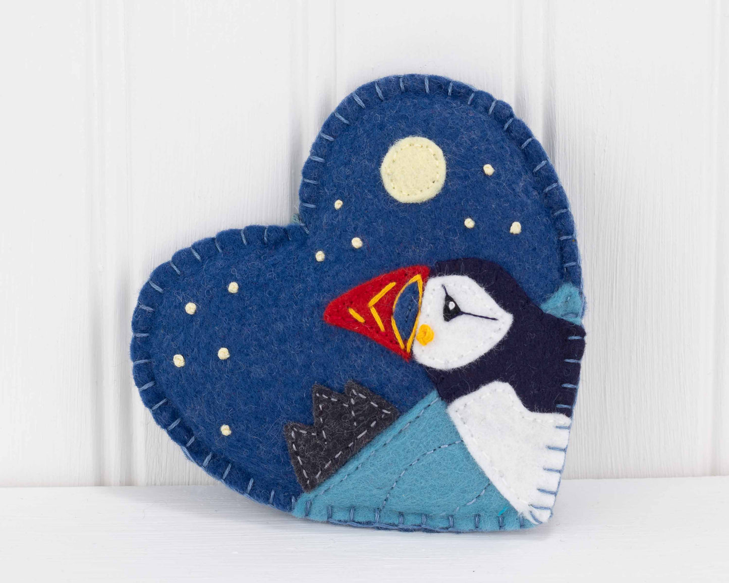 Embroidered Felt Puffin Heart Ornament