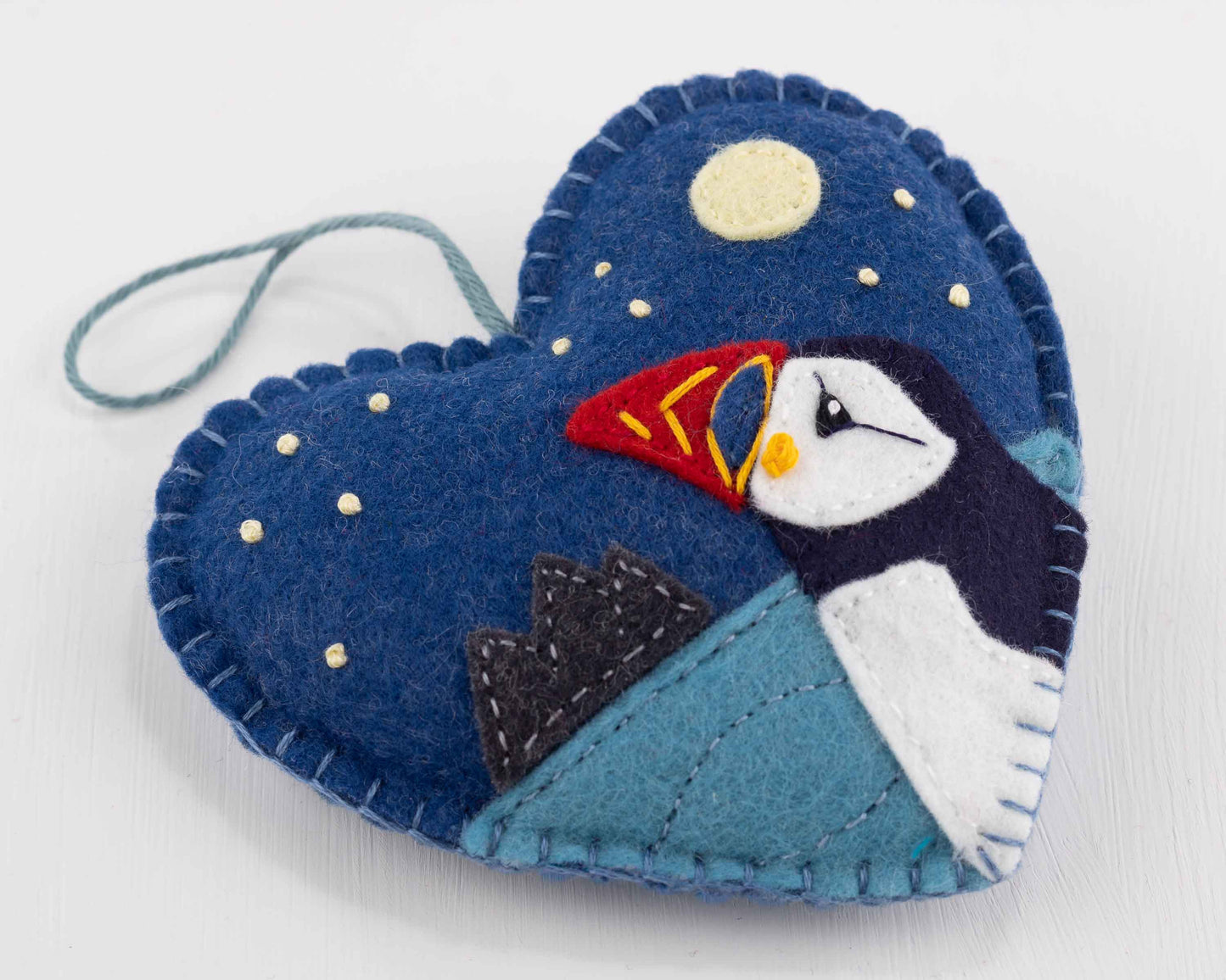 Embroidered Felt Puffin Heart Ornament