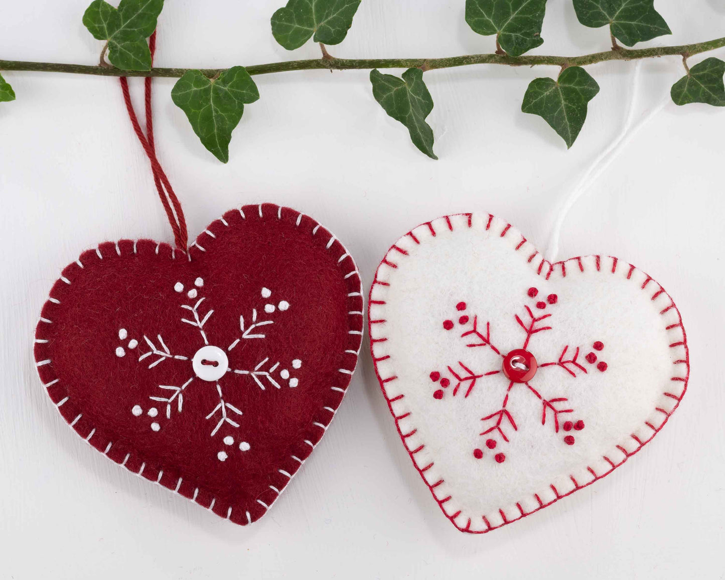 Set of Two Snowflake Felt Christmas Ornaments