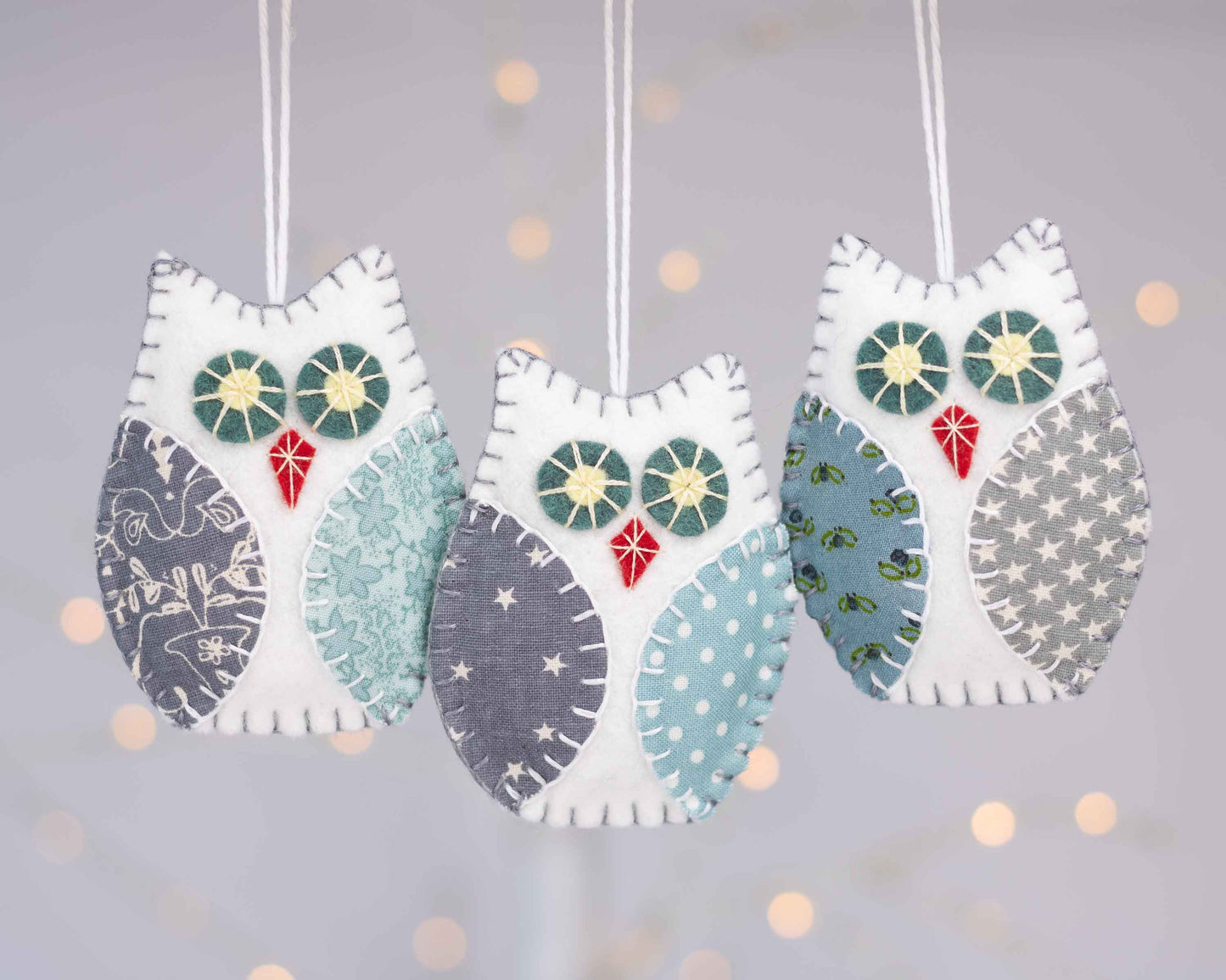 Felt Owl Ornaments, Grey and White Owl Christmas Ornaments