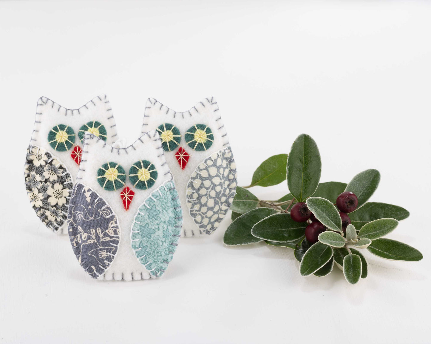 Felt Owl Ornaments, Grey and White Owl Christmas Ornaments