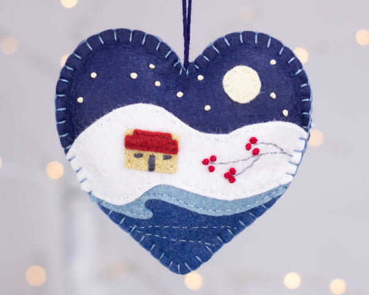 Moonlit Winter Cottage Felt Christmas Ornament