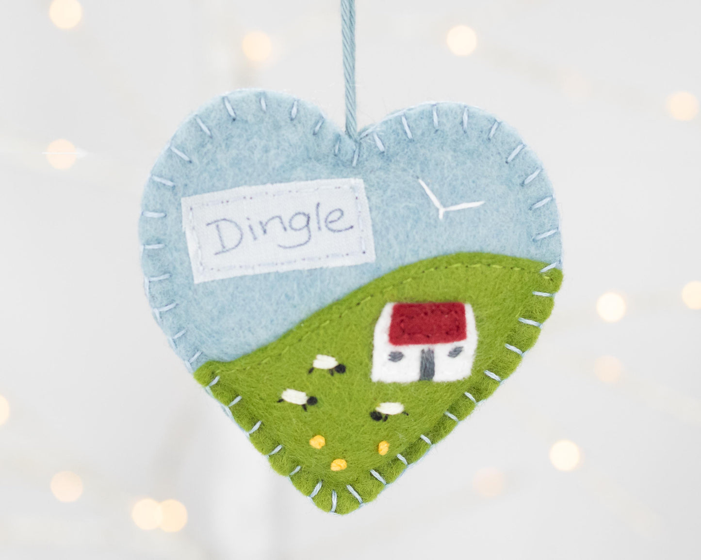 Irish Cottage Felt Heart Ornament