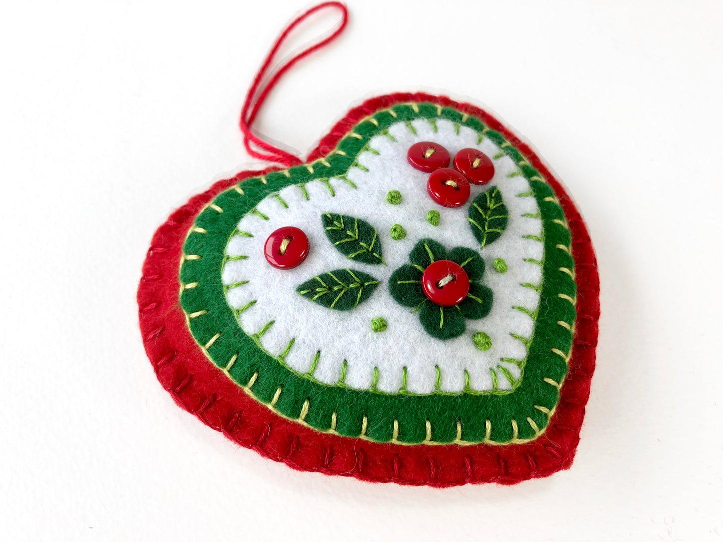 Holly Heart Felt Christmas Ornament