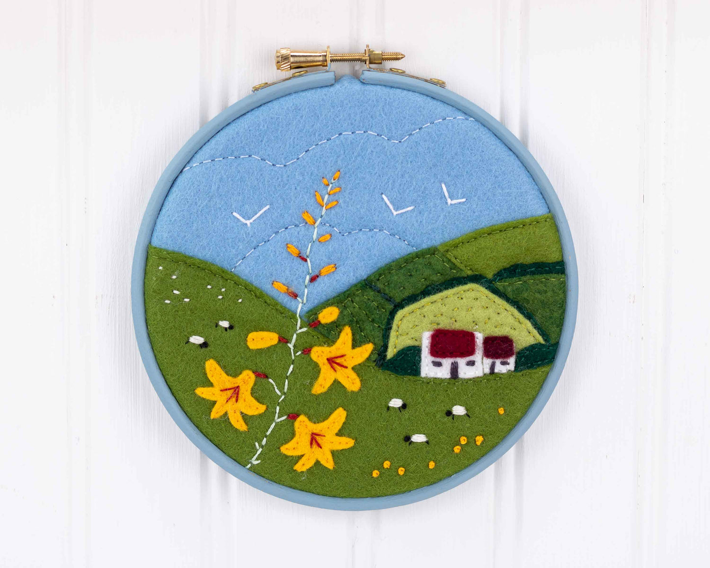 Irish cottage felt landscape embroidery