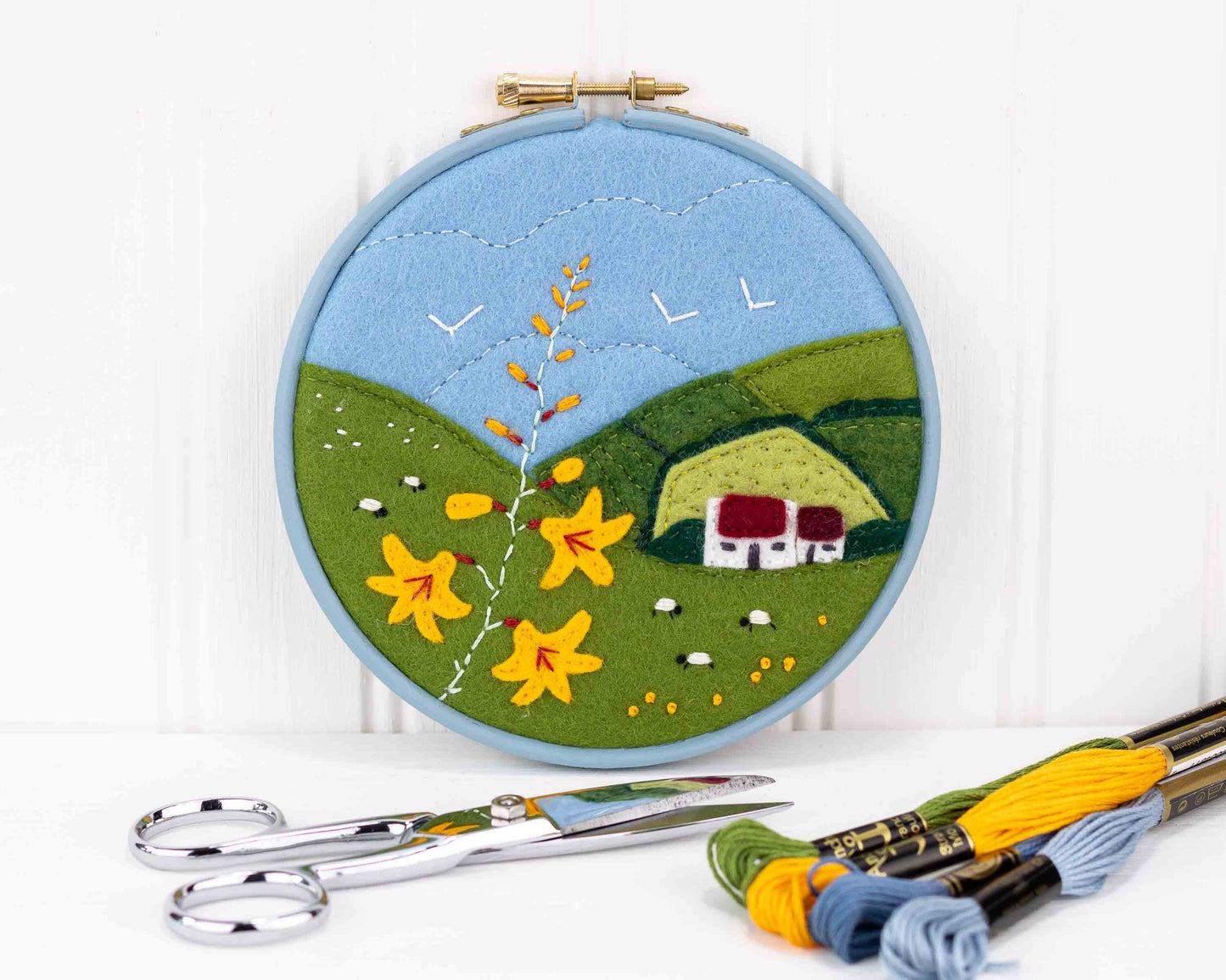 Irish cottage felt landscape embroidery
