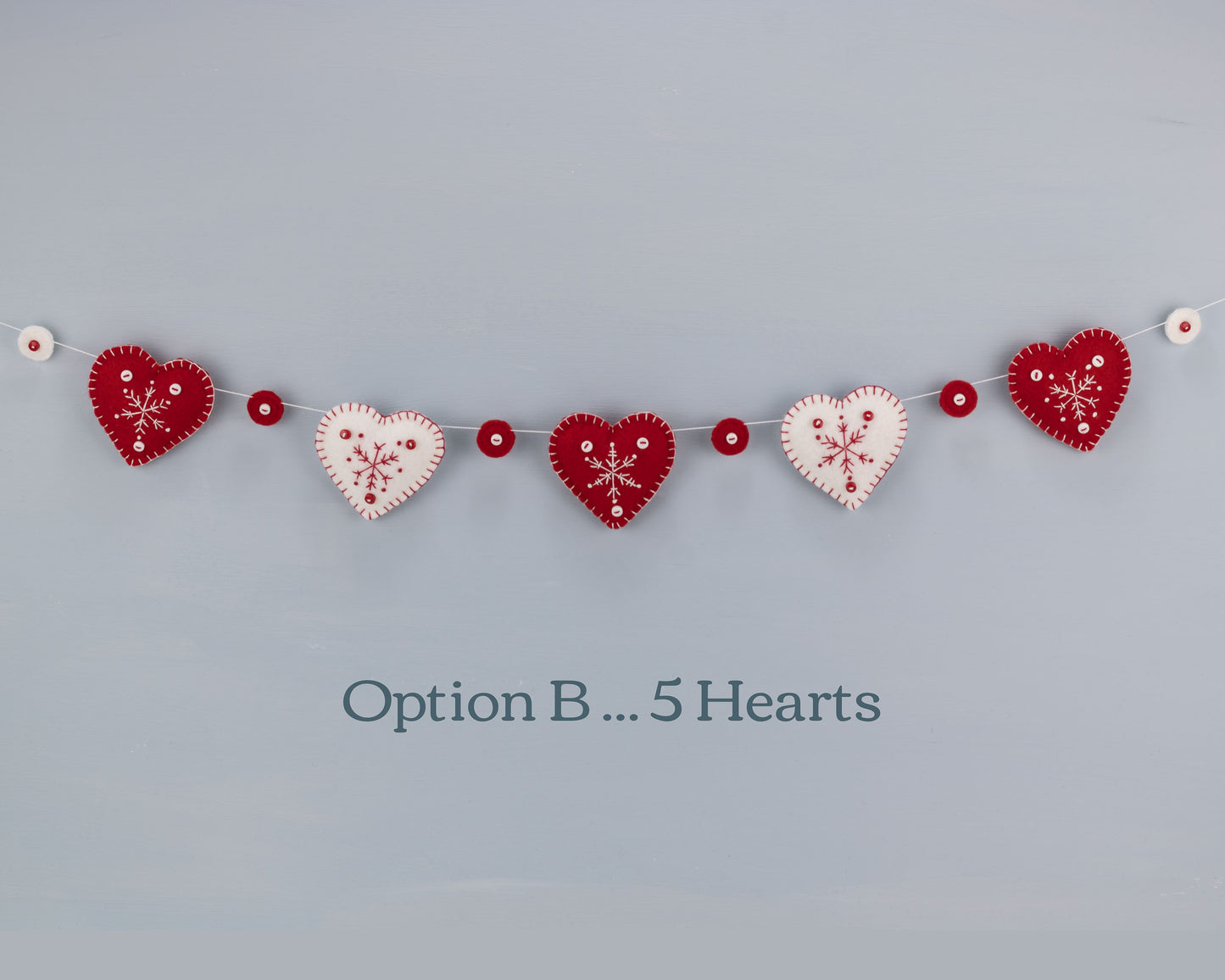 Snowflake Heart Felt Garland, Red and White