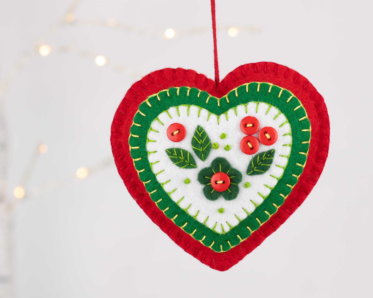 Holly Heart Felt Christmas Ornament
